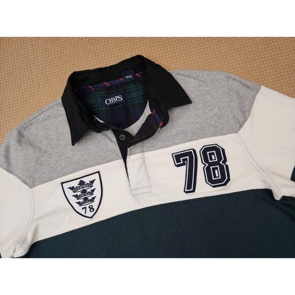 Chaps Polo Shirt Men's Size Medium Colorblock Vent Rugby Long Sleeve - Picture 5 of 12
